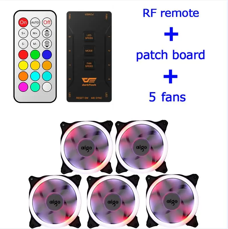 5fan AIGO C5 120 мм чехол RGB Вентилятор охлаждения Синхронизация с материнской платой контроллер для компьютера 12 в управление RGB кулер охлаждающий вентилятор компьютера - Цвет лезвия: 5fan