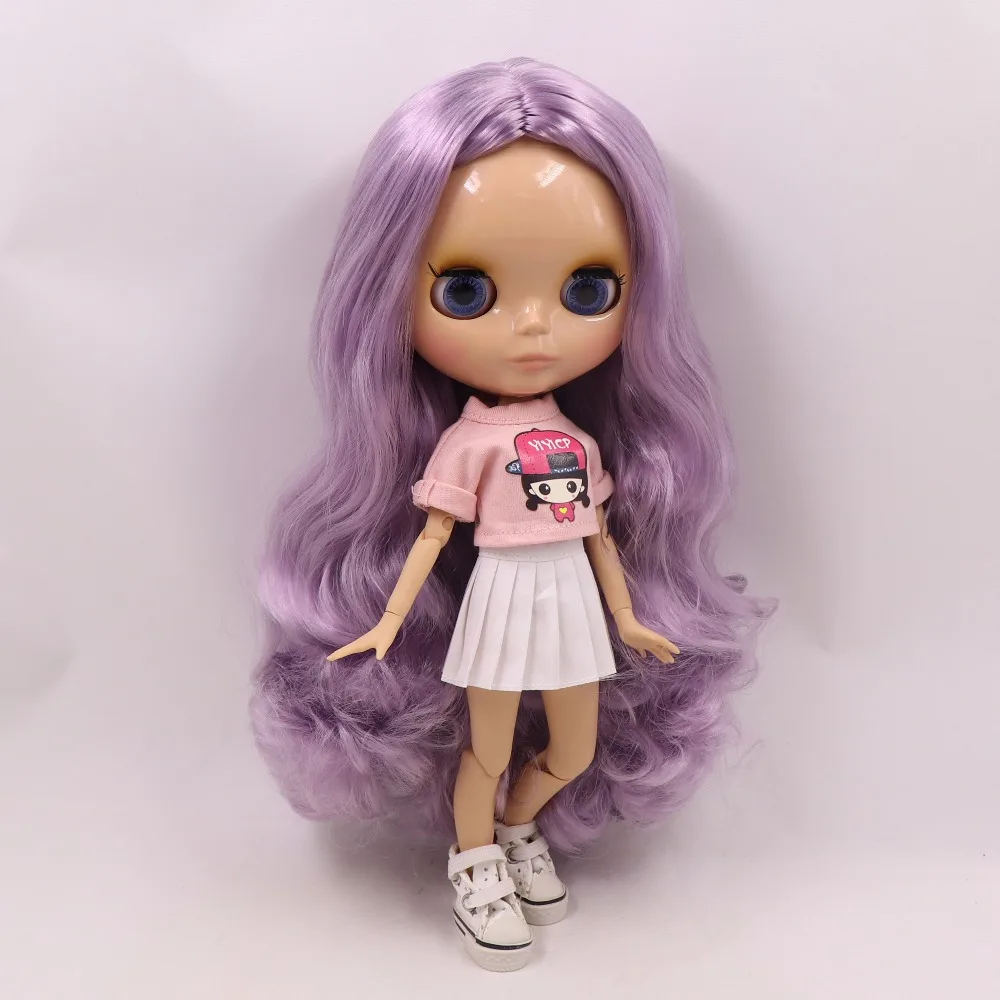Ледяная кукла DBS Blyth тело из кожи загара блестящее лицо длинные фиолетовые волосы