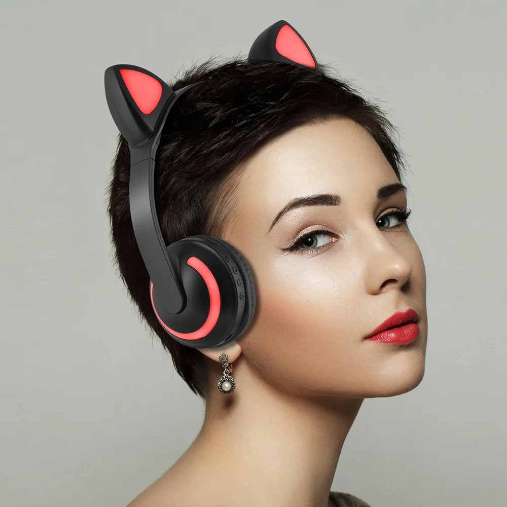 7 цветов светодиодный светильник Bluetooth стерео наушники мигающие заячьи ушки