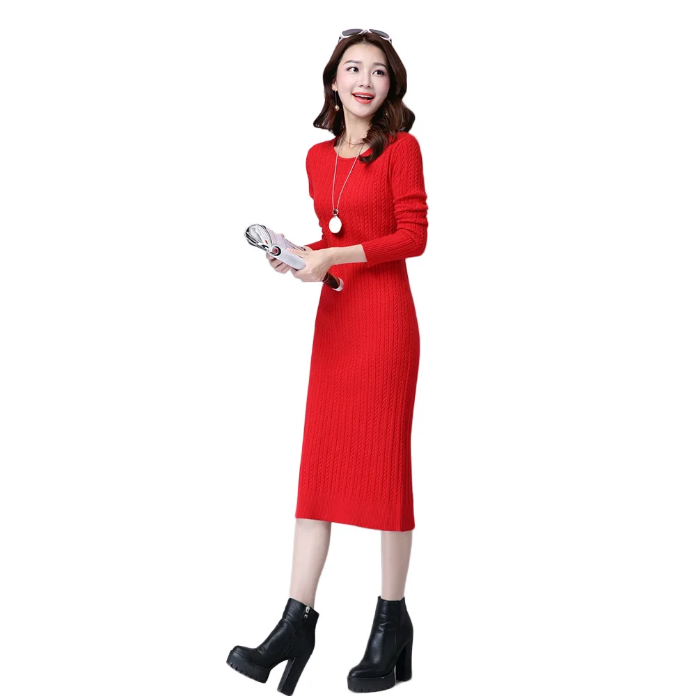 Футболка с длинным рукавом свитер платье трикотажные Crewneck выше колена Bodycon