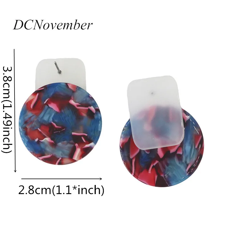 New Fashion Splice Circle Square Shape Acrylic Acetic Acid Stud Earrings Women Girl Studs Geometric Resin Jewelry | Украшения и