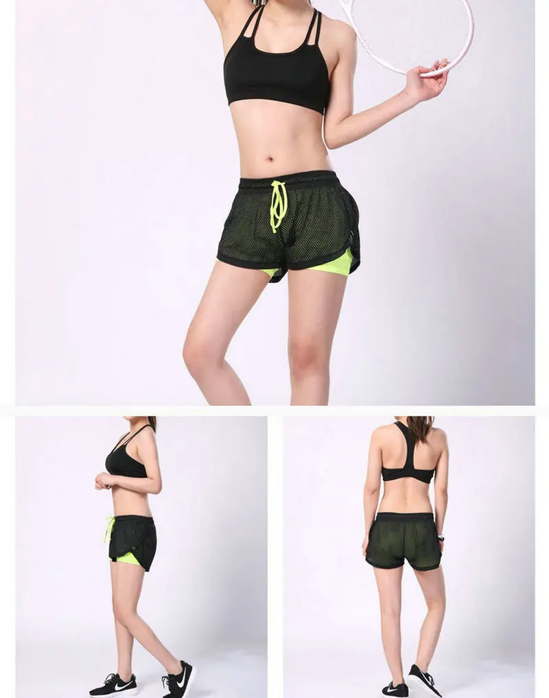 2 в 1, унисекс, летние шорты для йоги, сетчатые, дышащие, женские, Короткие штаны для бега, спорта, фитнеса, одежда для бега