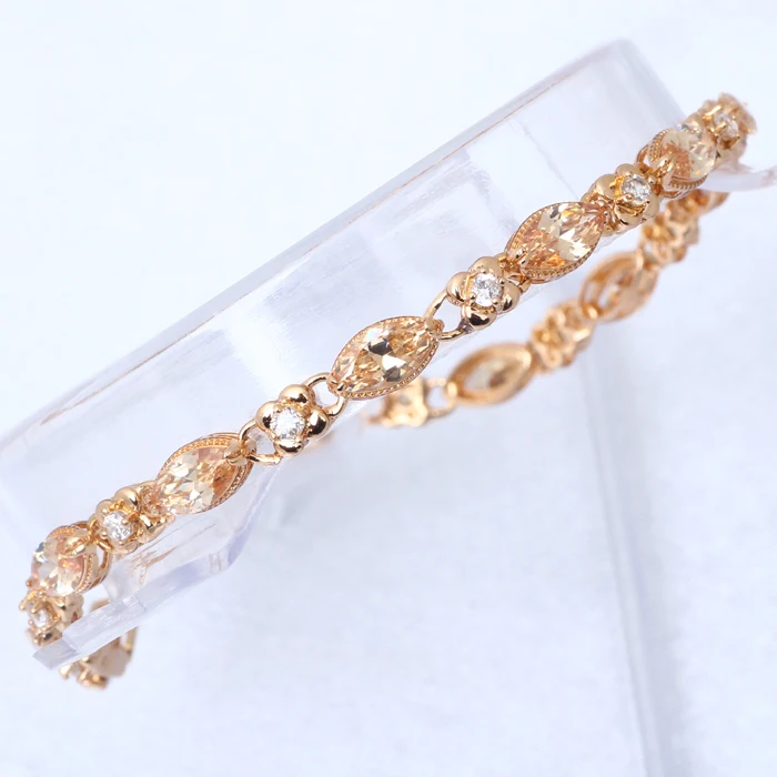ROLILASON элегантный дизайн кристалл белый и шампанское циркон Золотой Браслеты