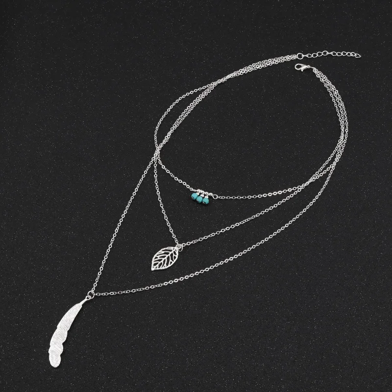 Seblasy минималистский стиль бохо 3 слоя длинный полый натуральный камень бисер лист