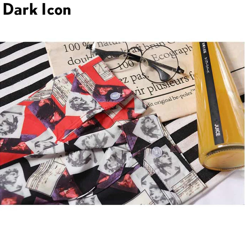 Full Printed Turn-down Collar Men's Shirt Long Sleeve 2018 New Vintage Hip Hop Men Casual Shirts Black Red | Мужская одежда