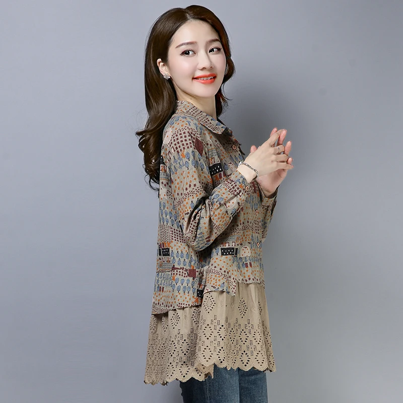 Женская винтажная блузка с цветочным принтом длинная свободная рубашка длинным