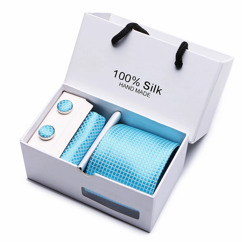 Модные галстуки для мужчин 100% шелк жаккардовый тканый галстук Hanky запонки Набор
