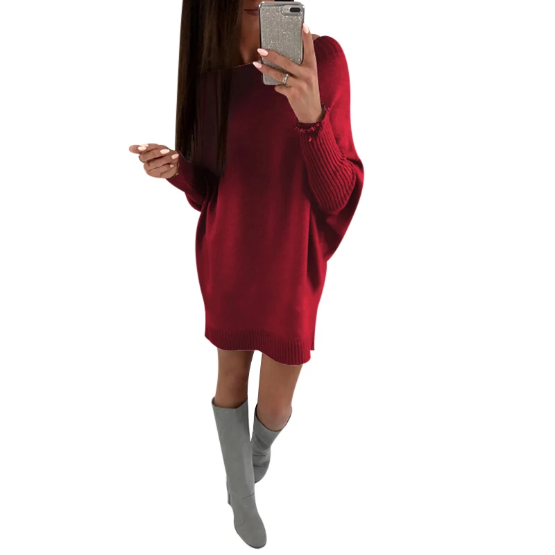 Повседневное женское свободное платье рубашка мини с рукавом летучая мышь