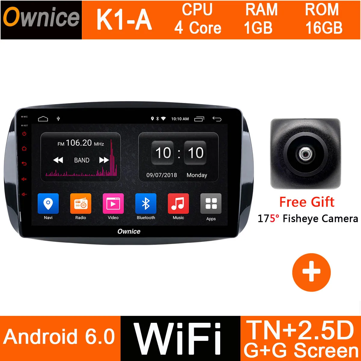 K1-A " ips Android 9,0 4 Гб ram+ 32 Гб rom 8 ядерный автомобильный радиоплеер для Mercedes Benz Smart Fortwo Forfour ADAS DSP CarPlay - Цвет: K1-A