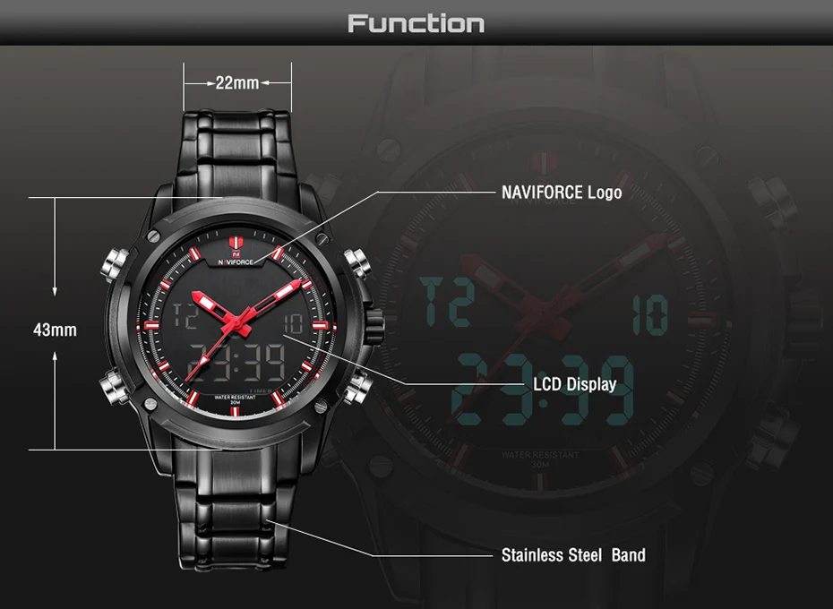 Часы наручные NAVIFORCE Мужские Цифровые роскошные брендовые Водонепроницаемые