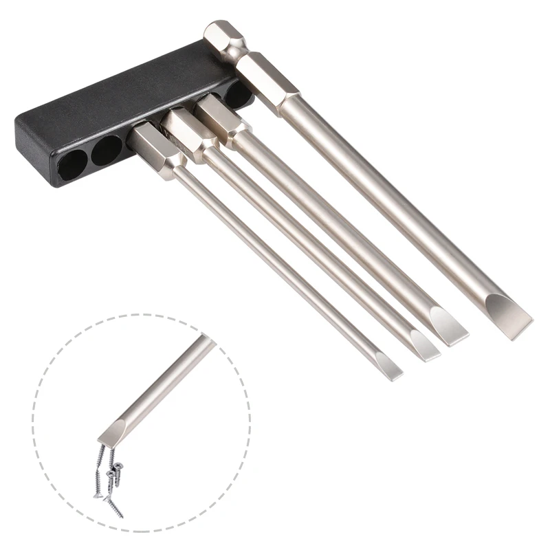 

4pcs/set 100mm Flat Head Slotted Tip Screwdrivers Bits 2.0-6.0mm 1/4" Hex Shank S2 Alloy Steel Magnetic Slotted Screwdrivers Bit