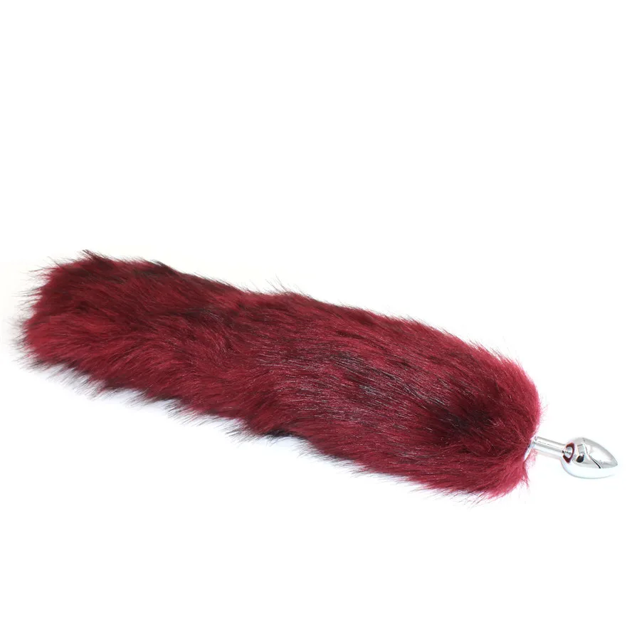 Wine Red Artificial Fox Tail Plush Fur With Metal Anal plug 40cm Long Butt Sex Toys cosplay Role Play Drop Shipping | Красота и