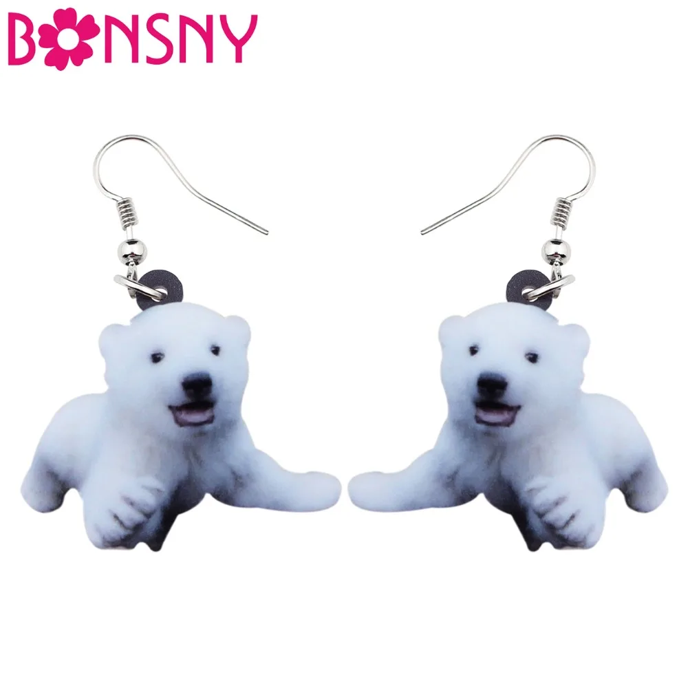

Bonsny Acrylic Happy Polar Bear Earrings Big Long Dangle Drop Novelty Jewelry For Women Girls Ladies Kids Bulk Animal Statement