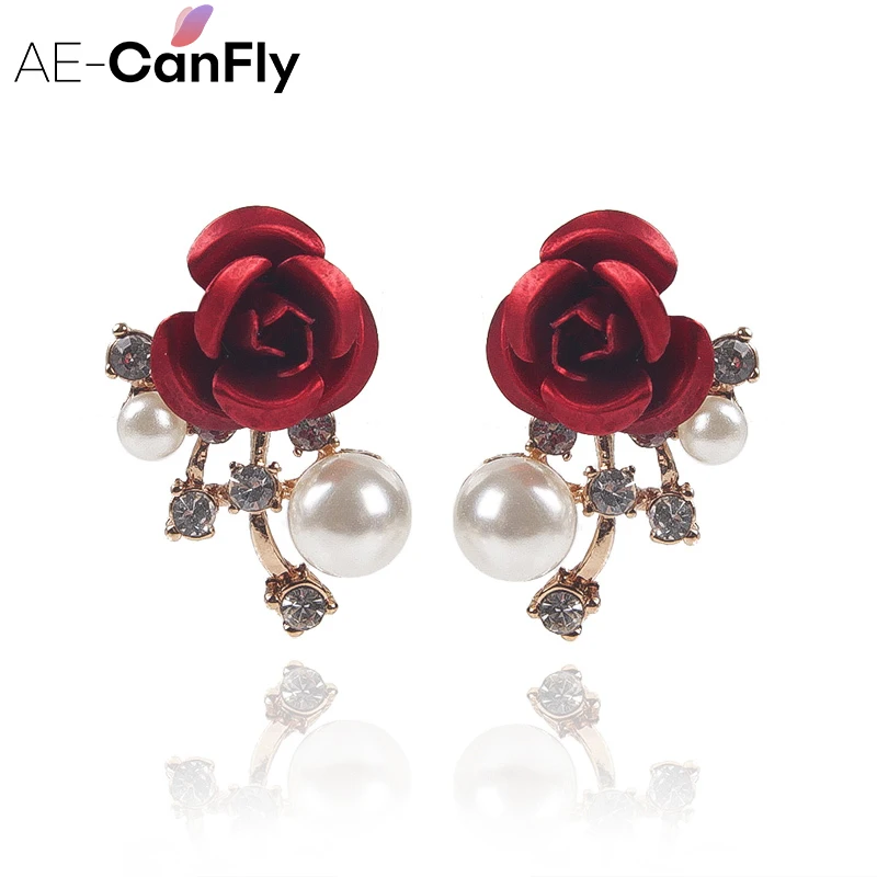Леди Роза Серьги-гвоздики жемчуг горный хрусталь Для женщин шпильки ювелирные