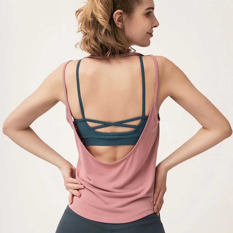 Pink SALSPOR повседневные женские спортивные рубашки для фитнеса и йоги, однотонные рубашки без рукавов с открытой спиной, Майки для спортзала, бега, тренировки, спортивный жилет для женщин - Цвет: Pink