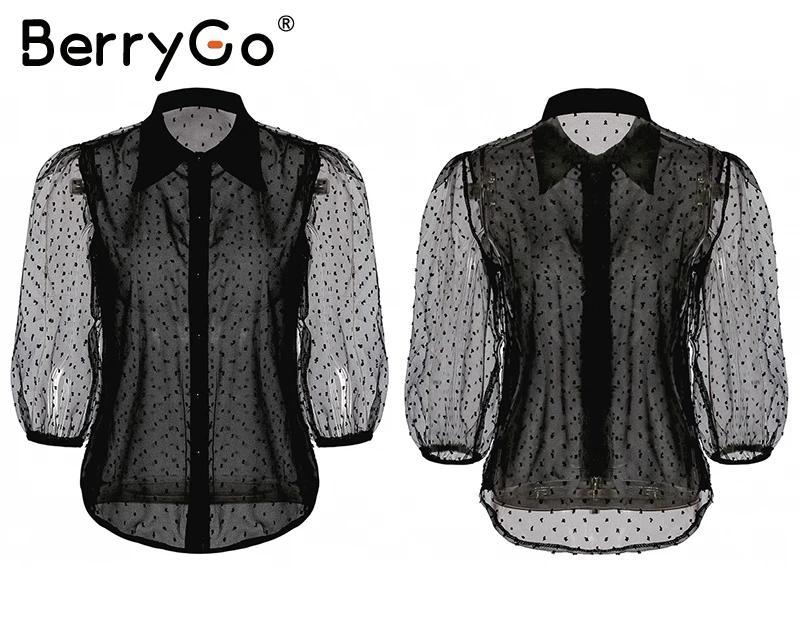BerryGo элегантная шифоновая блузка с сеткой, Женская белая блуза с длинным рукавом и пуговицами, женские блузки, рубашки для офиса, женские топы размера плюс, шикарные топы
