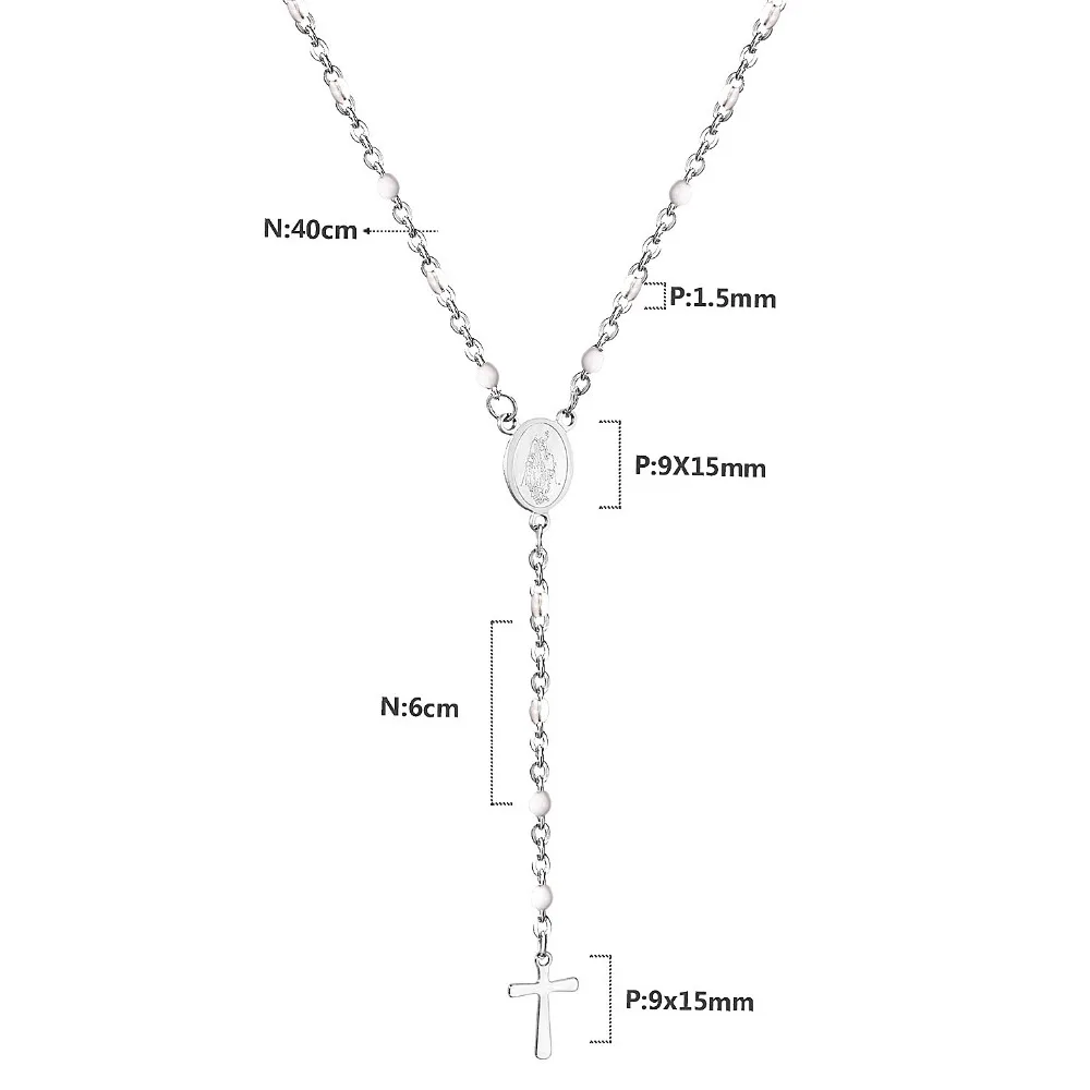 LUXUSTEEL Длина 40 см+ 6 см колье Цепочки и ожерелья, Религиозные ювелирные украшения, белый/черный/голубой цвет четки крест кулон Цепочки и ожерелья для женщин