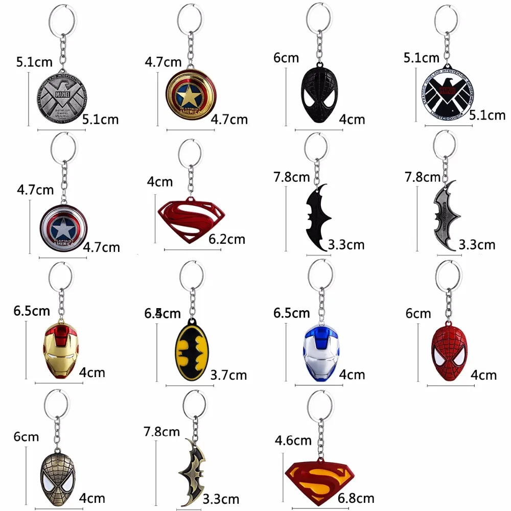 DC Marvel Comic Super Hero серии брелок Высокое качество металла Человек-паук Супермен