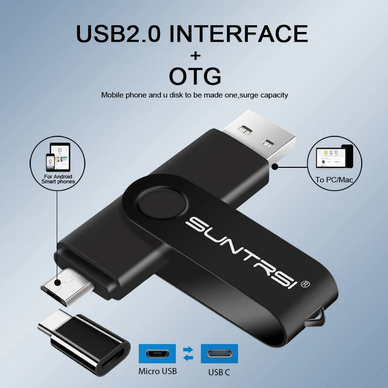 Suntrsi OTG USB флеш-накопитель 128 Гб 64 TYPE C многофункциональная 2 0 палка 32 металлическая