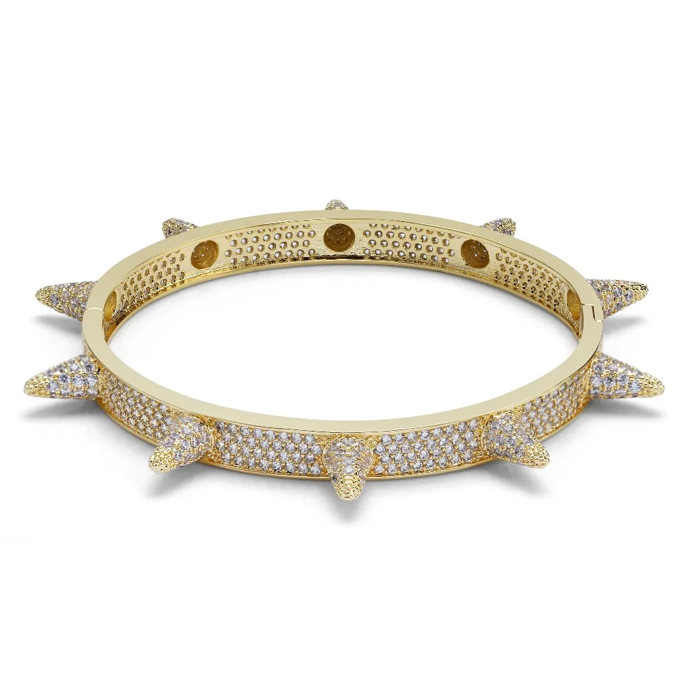 TOPGRILLZ Spikes Rivet Stud Mens Charm Bracelets Bangle Iced Out Gold Silver Color Bracelets Hip Hop/Punk Gothic Bling Jewelry