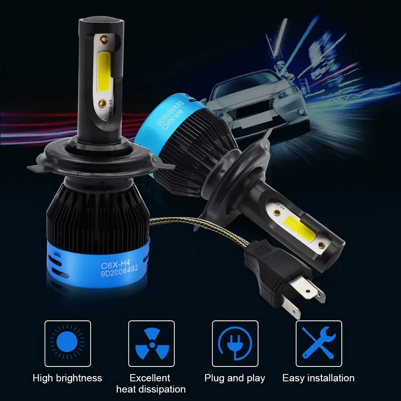 Safego 2 шт. H4 H7 H8 H9 H11 светодиодный фар автомобиля 30 W 12 V COB светодиодный лампы для передних фар(Подол короче спереди и длиннее сзади) Луч Авто C6X фары 3200LM 6000 K белый