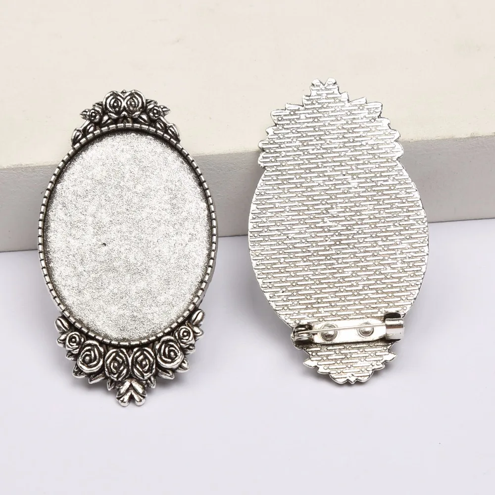 

onwear 5pcs antique silver brooch base 30x40mm oval blank cabochon settings diy brooch pin findings