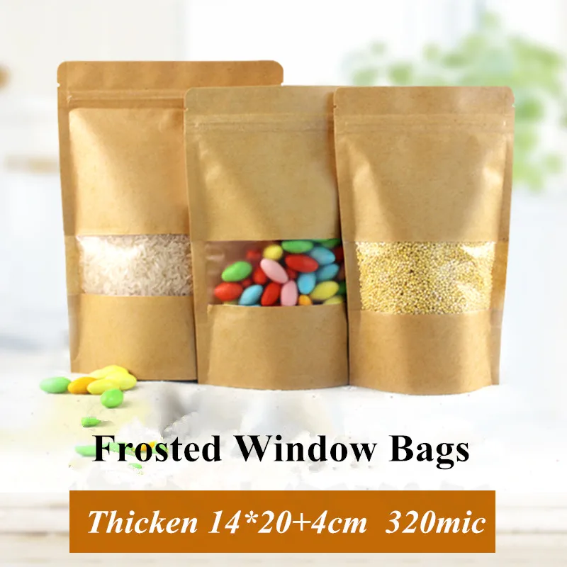 14*20 + 4 см стоьте вверх коричневый крафт бумага матовый мешок окна дой Пак с