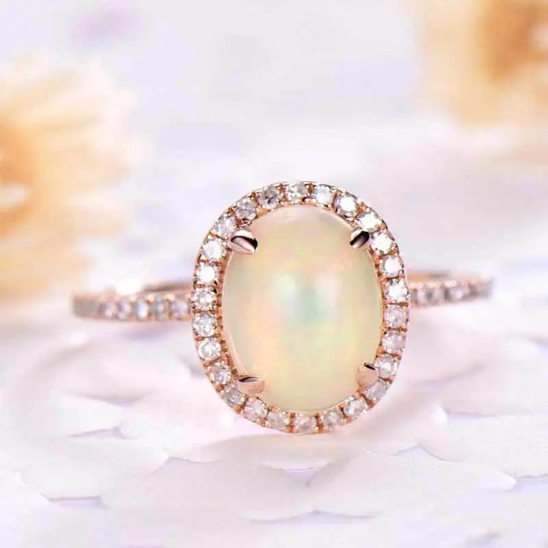 Visisap Large Opal Artificial Rings for Women Zircon Rose Gold Color Ring Dropshipping Fashion Ladies Jewelry Supplier B2698 | Украшения и