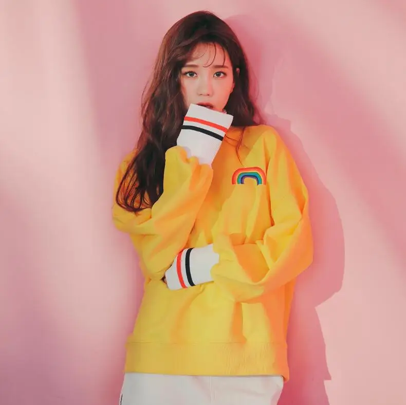 Осенняя новая свободная женская футболка с длинными рукавами и принтом радуги|set