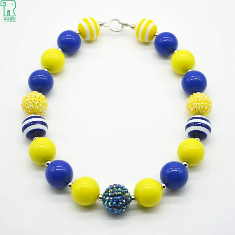 

5PCS Girl Chunky Beads Necklace Kids Bubblegum Necklace New Fashion Children Yellow Royal Blue Acrylic Beaded Jewelry