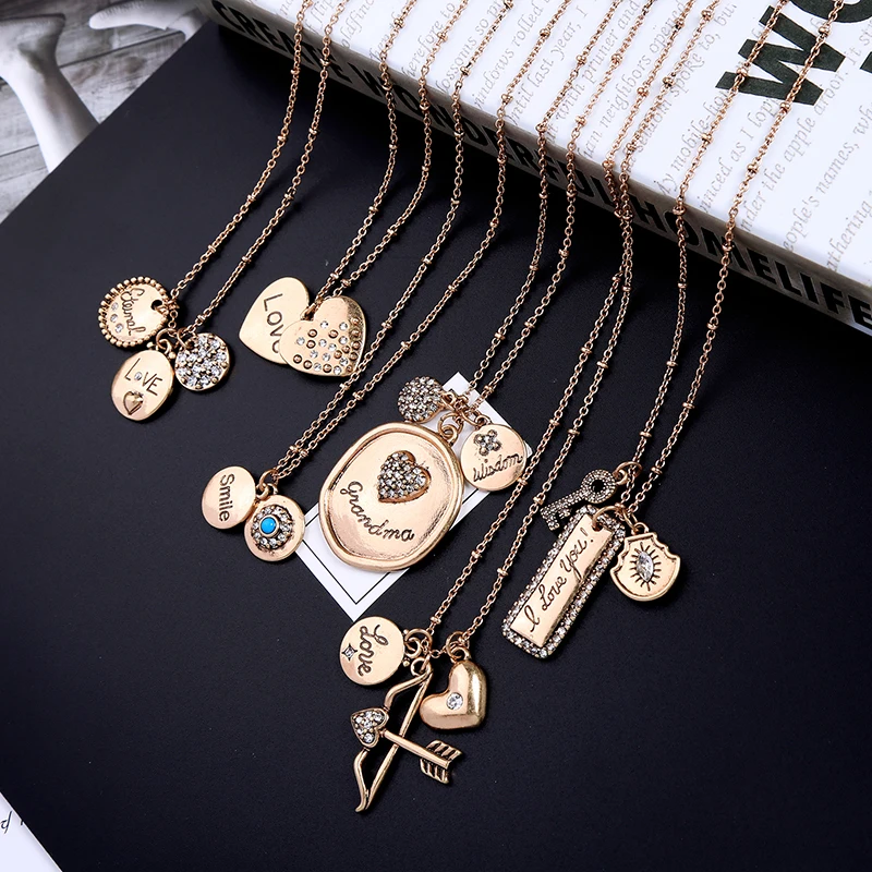Vintage Gold Color Series Simple Pendants Bohemia Style Short Necklaces Crystal Dress Chains For Women Fashion Jewelry | Украшения и