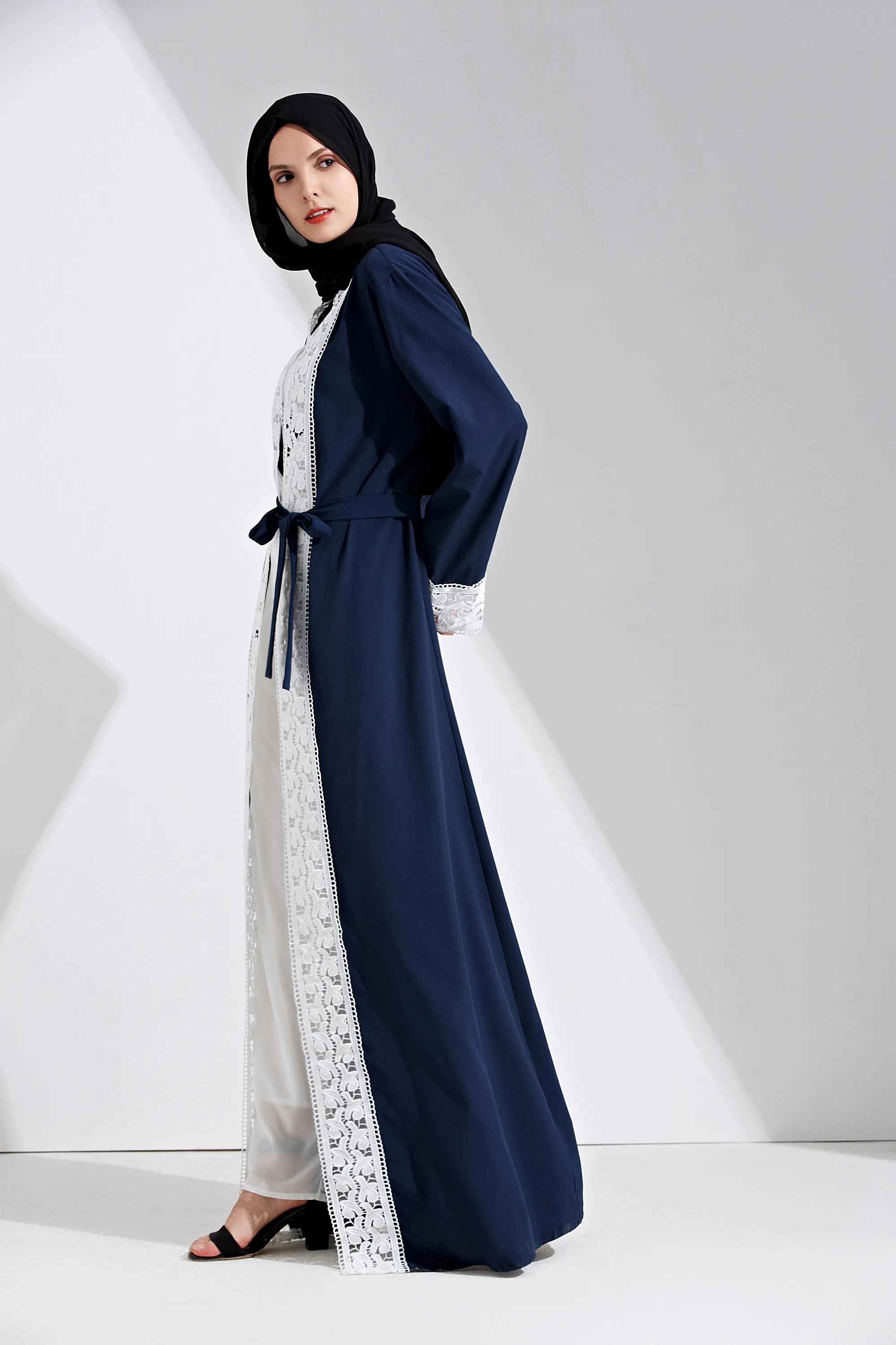 Женское мусульманское платье абайя кардиган кружевное лоскутное Caftan Dubai женская