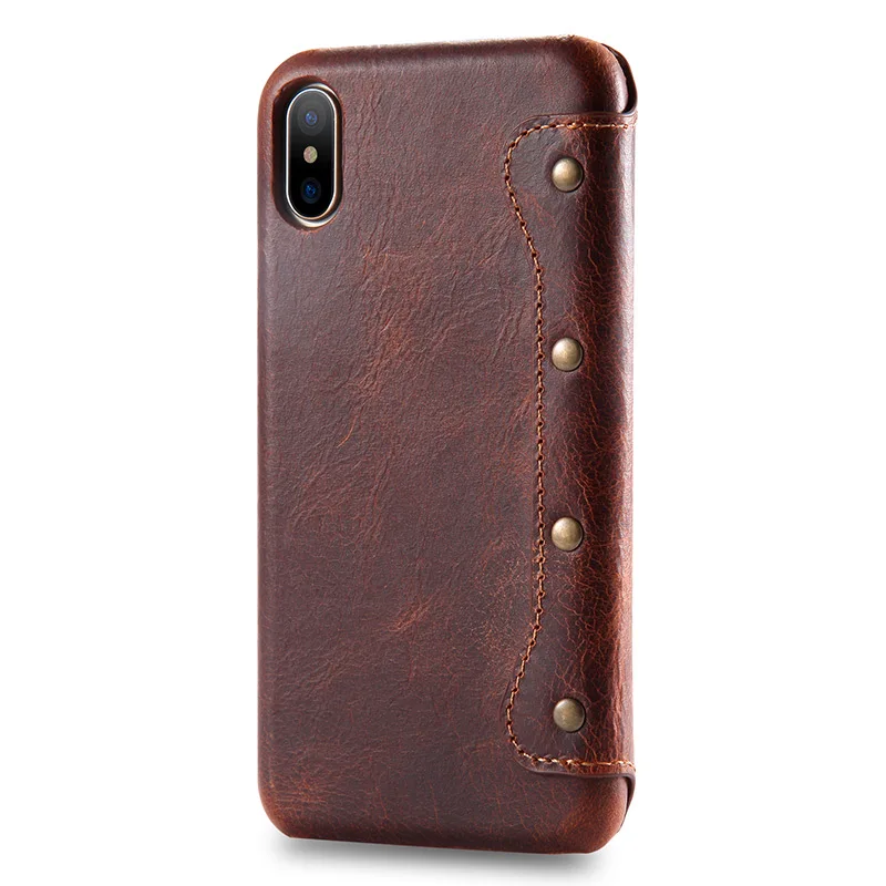 Suntaiho кожаный чехол-кошелек для iphone X, чехол, Роскошный чехол для iphone 7 8 plus, чехол с карманом для карт, чехол для телефона - Цвет: Коричневый