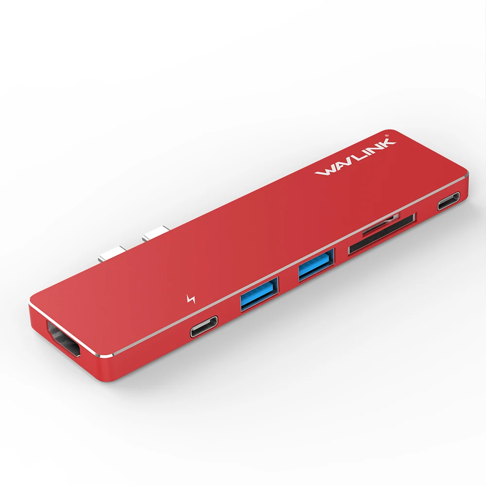 Red Wavlink портативный usb-хаб с двумя портами USB C к HDMI адаптер 4K видео usb 3,0 концентратор Тип C 7 в 1 с TF SD слот PD для MacBook Pro - Цвет: Red