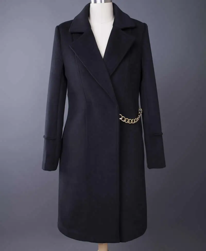 Victoria Beckham зимнее шерстяное пальто модное пальто с отложным воротником и длинными рукавами с цепочками J9213