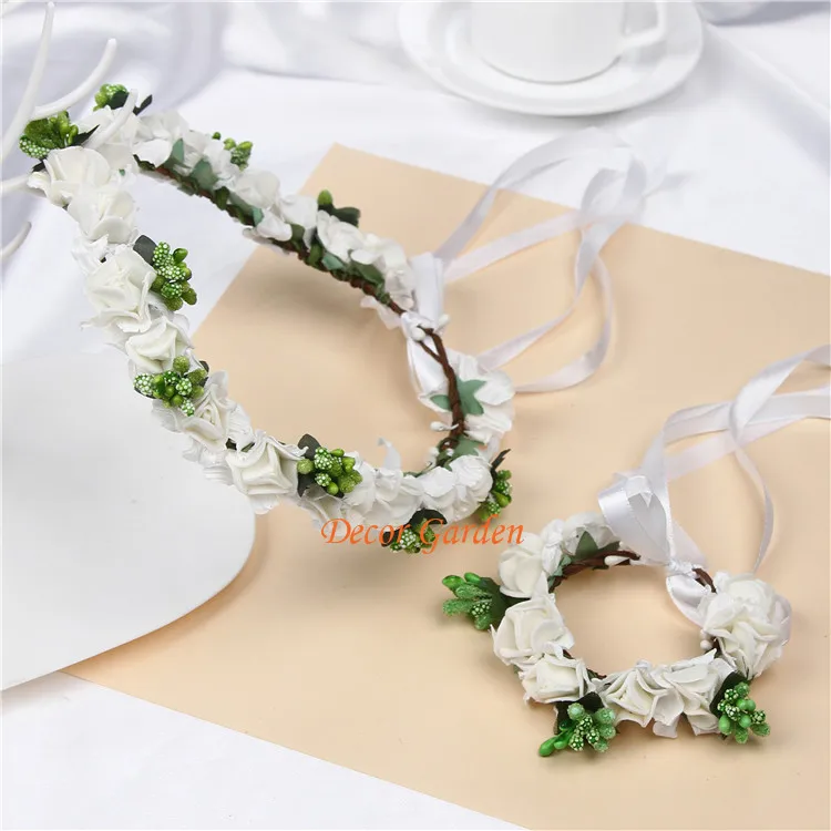 

5C Brides Bridesmaids Wrist Flowers&Garland Wedding Rose Berry Corsage PE Foam Flower Favors Decoration Bride Bouquet Bracelet