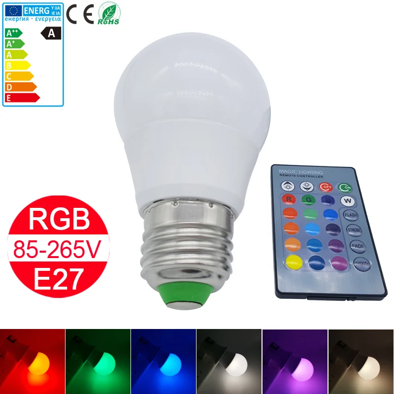 Новинка 1 шт. RGB Светодиодная лампа E27 5 Вт светодиодная 85 265 в SMD 5050 16 видов цветов
