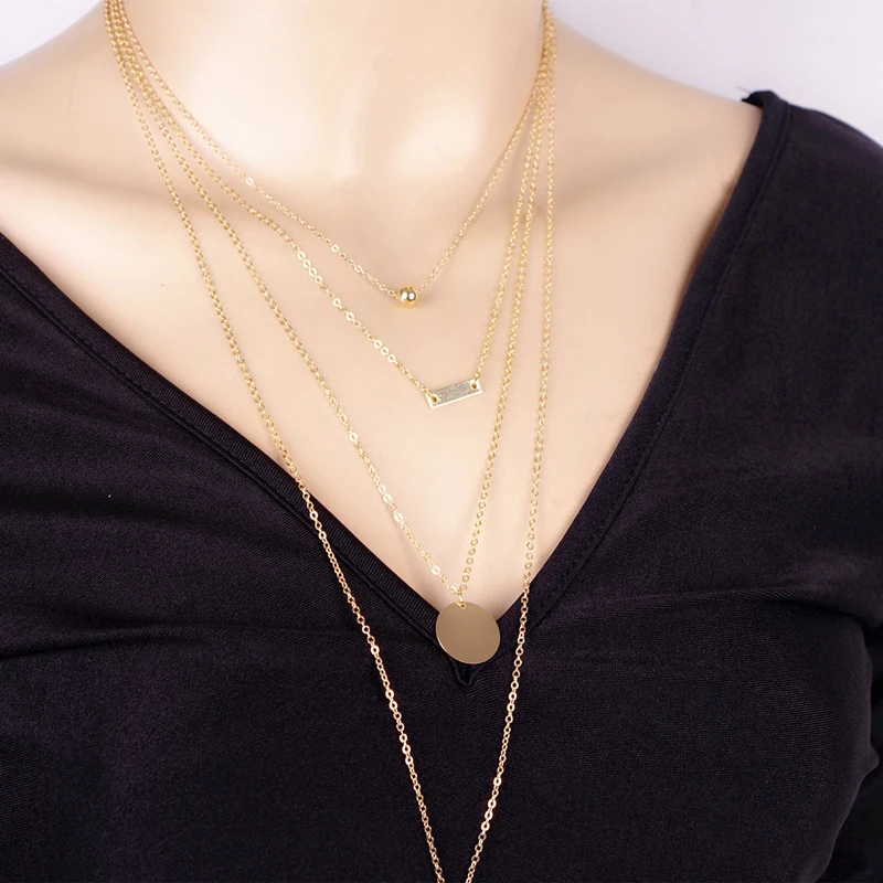 Многослойное геометрическое дизайнерское ожерелье-чокер с цепочкой в форме