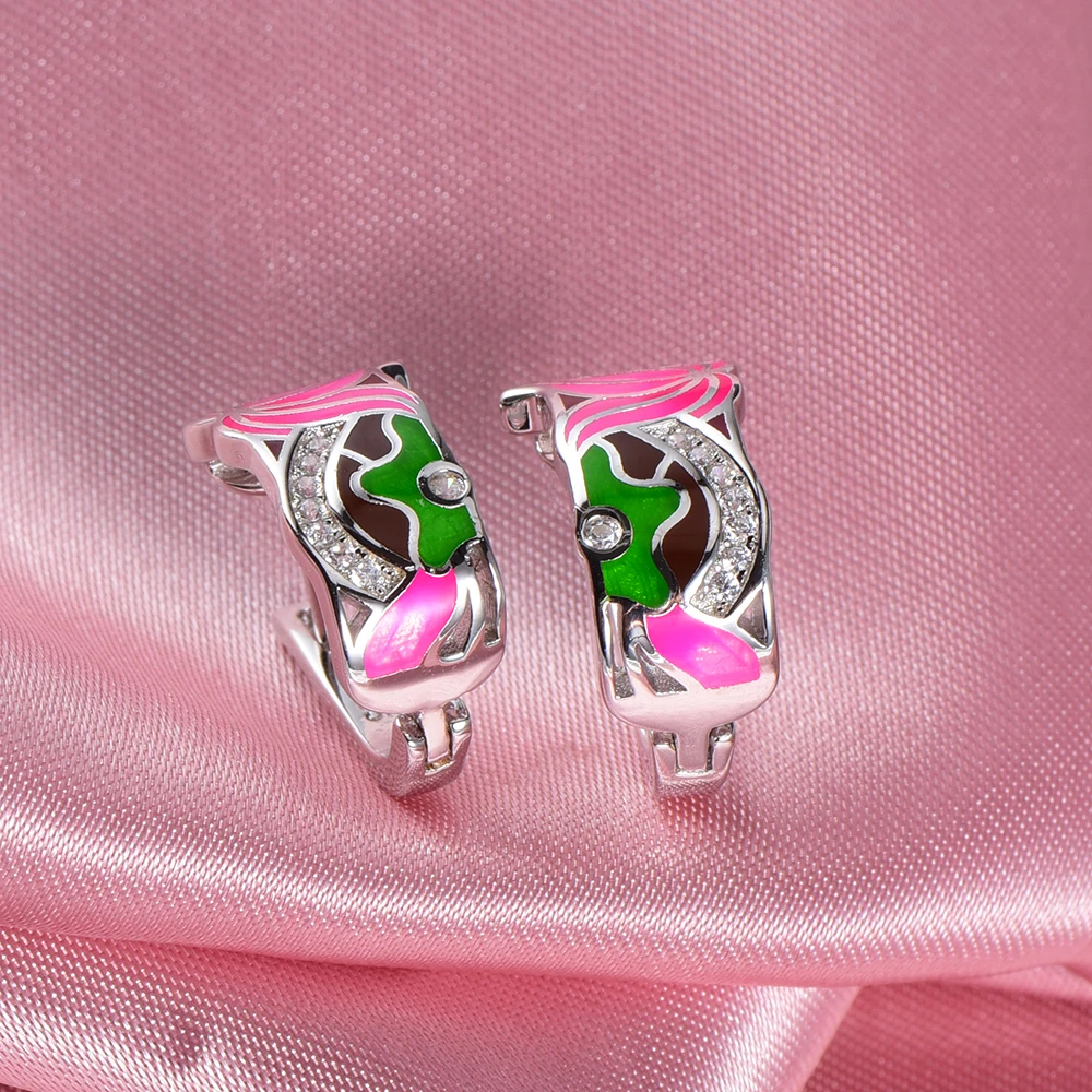 

RainMarch Enamel Lotus Flower Silver Earrings For Women Engagement 925 Sterling Silver Earring Handmade Enamel Party Jewelry