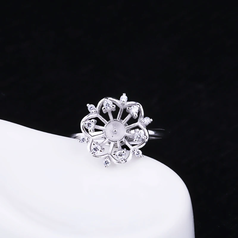 Fine Silver Sterling 925 White Gold Color Engagement Wedding Ring for Women 8mm Pearl Round Bead Jewelry Setting Crystal | Украшения и