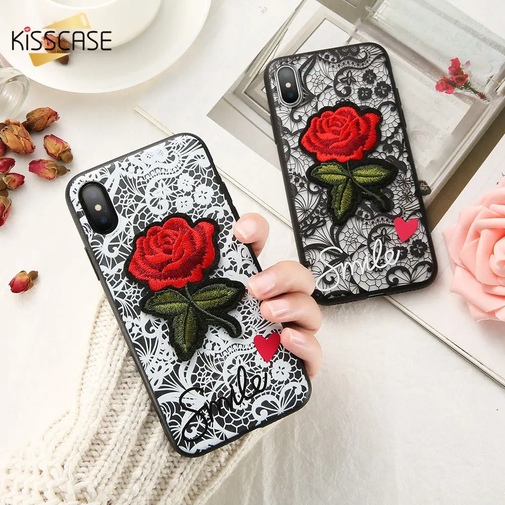 Kisscase Sexy телефона чехол для iPhone 6s 6 7 8 X выбивает красная роза Кружево рисунком Ясно