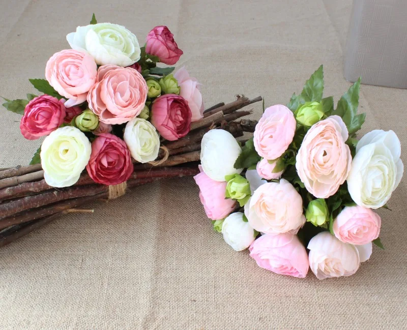 1 шт. яркий 10 голов букет роз ranunculus свадебный цветок невесты шелковые искусственные цветы вечерние подарок для дома