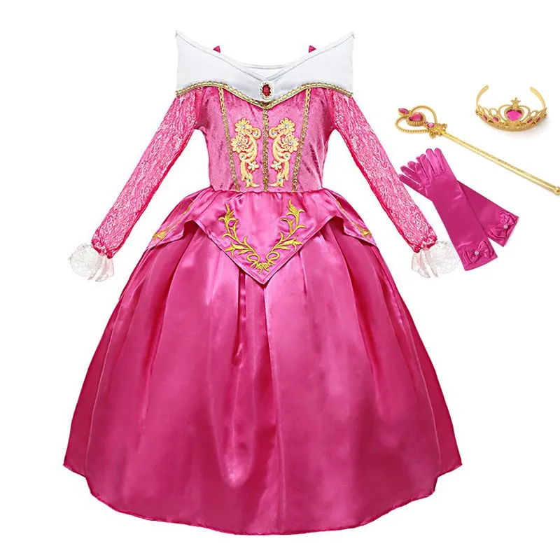 Aurora 03 Dress Set MUABABY платье принцессы Авроры для девочек; карнавальный костюм Спящей красавицы; детское праздничное платье на день рождения; Одежда для Хэллоуина - Цвет: Aurora 03 Dress Set