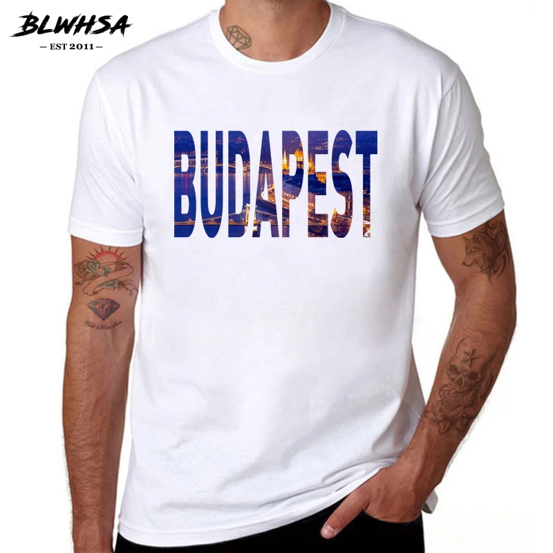 Мужская Повседневная футболка с коротким рукавом BLWHSA Budapest City брендовые