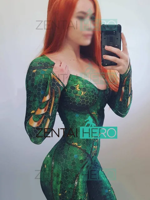 Костюм Marvel Queen Mera с 3D принтом версия фильма костюм Лиги справедливости облегающий
