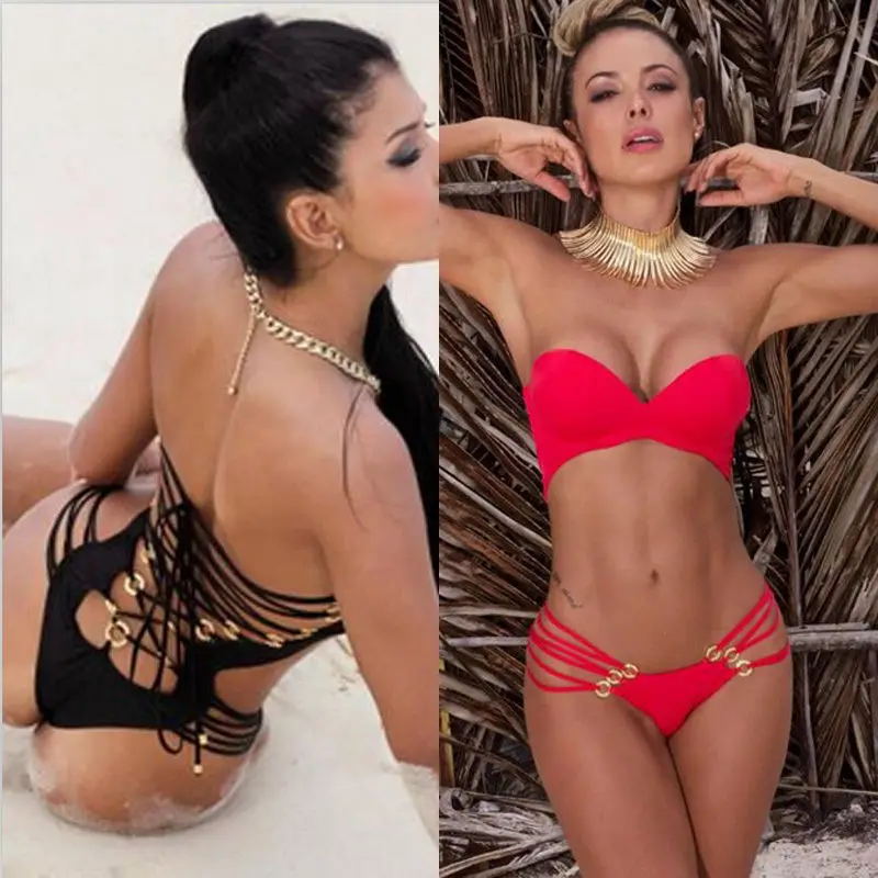 Bathing Suit New Women Swimwears Bikinis Set 2015 Summer Style Bandeau Bandage Push Up Pad Triangle Swimwear Swimsuit Plus Size |
