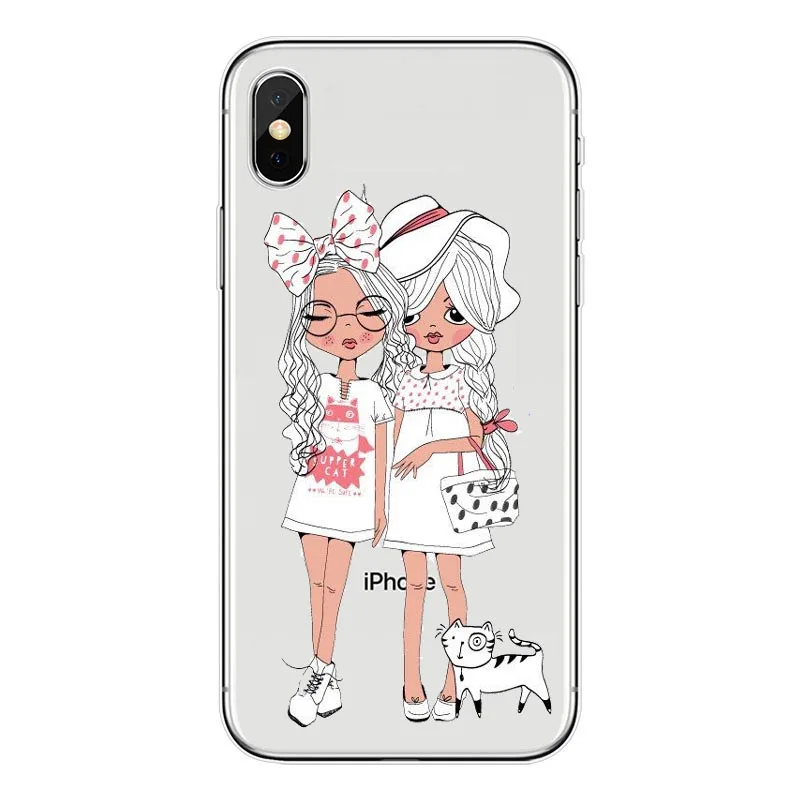 Hot Hand-painted Couple Cartoon Mobile Phone Shell For iPhone XS Max 8Plus 7 6SPlus X 5S Silicone Hand-drawn Girl Cover | Мобильные