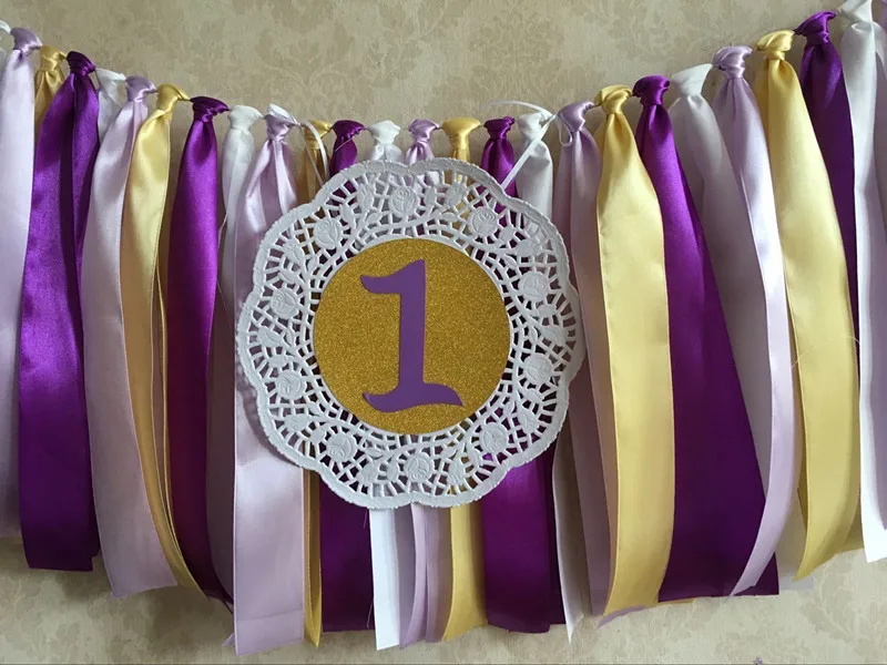 Новинка фиолетовый золотой баннер 1 шт. детский высокий стул флажки принцессы