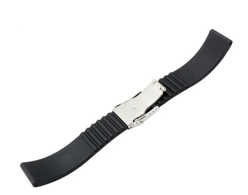 Ремешок мужской резиновый с пряжкой из нержавеющей стали черный браслет для