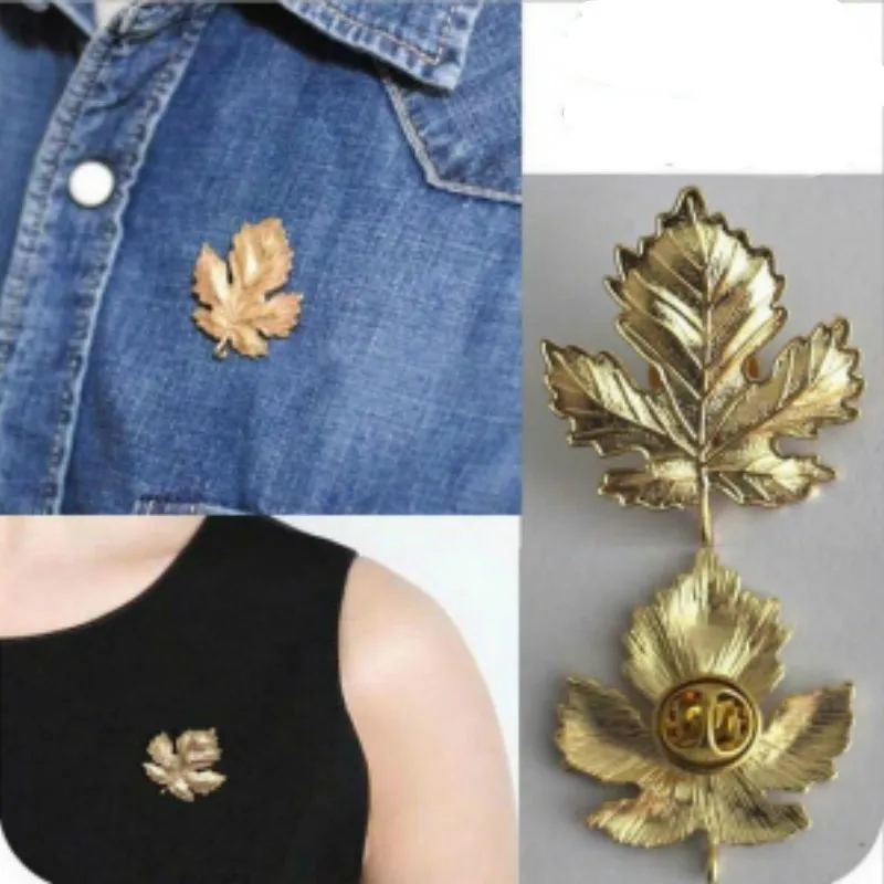Женская Винтажная брошь в виде кленового листа Broche Mujer позолоченные серебряные